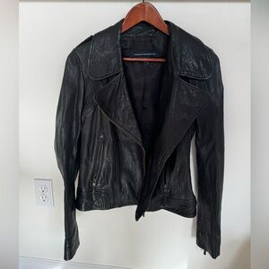 French Connection Classic Black Leather Jacket Size 2